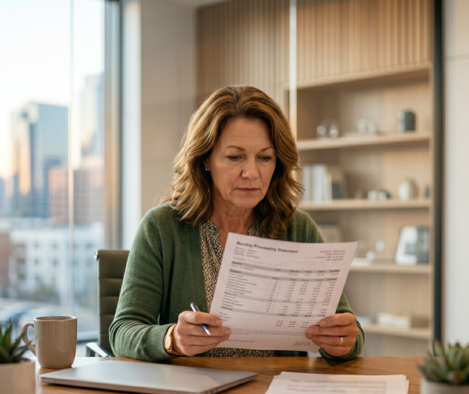 Business owner reviewing a large invoice