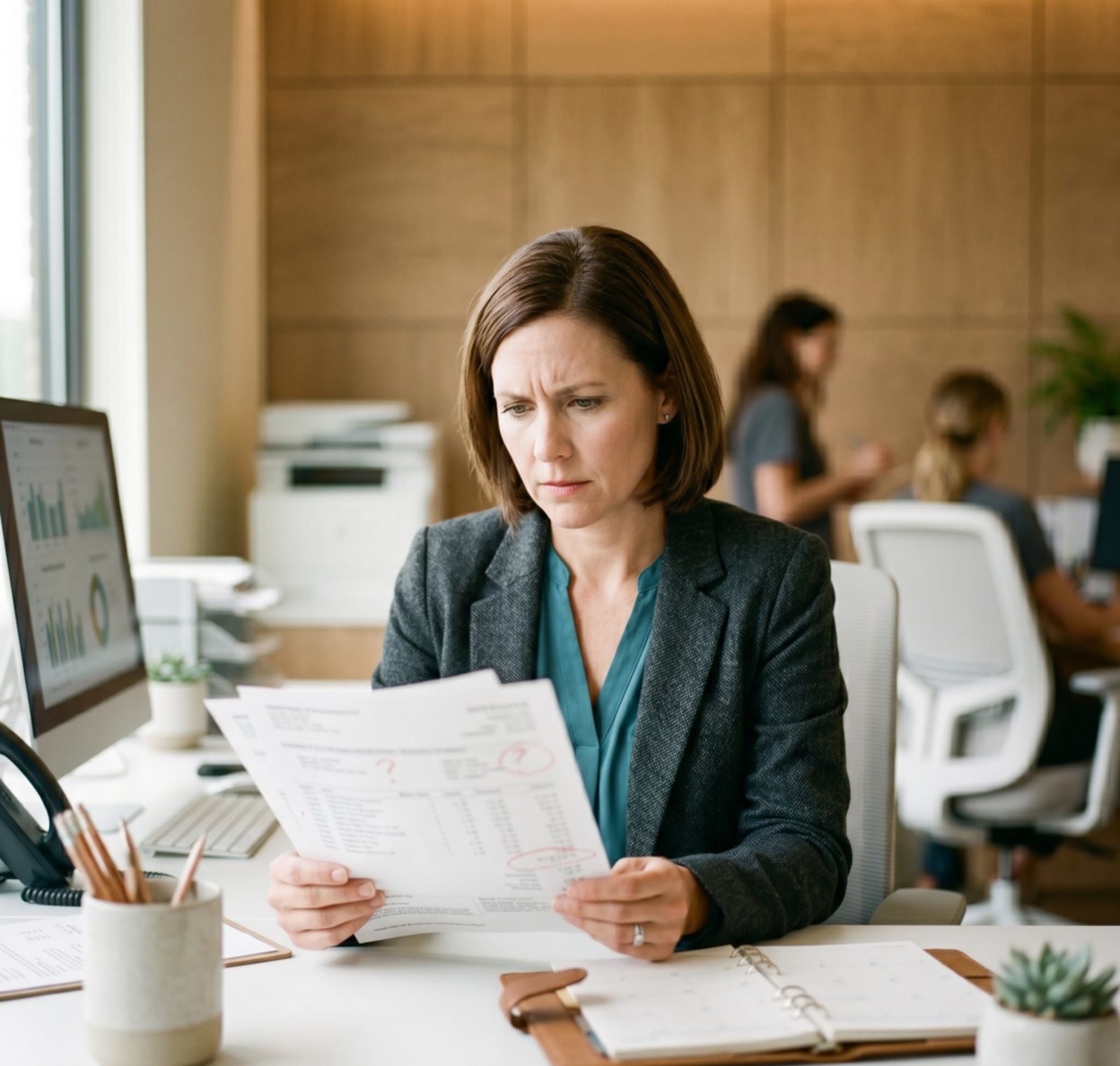 Practice manager reviewing a processing statement