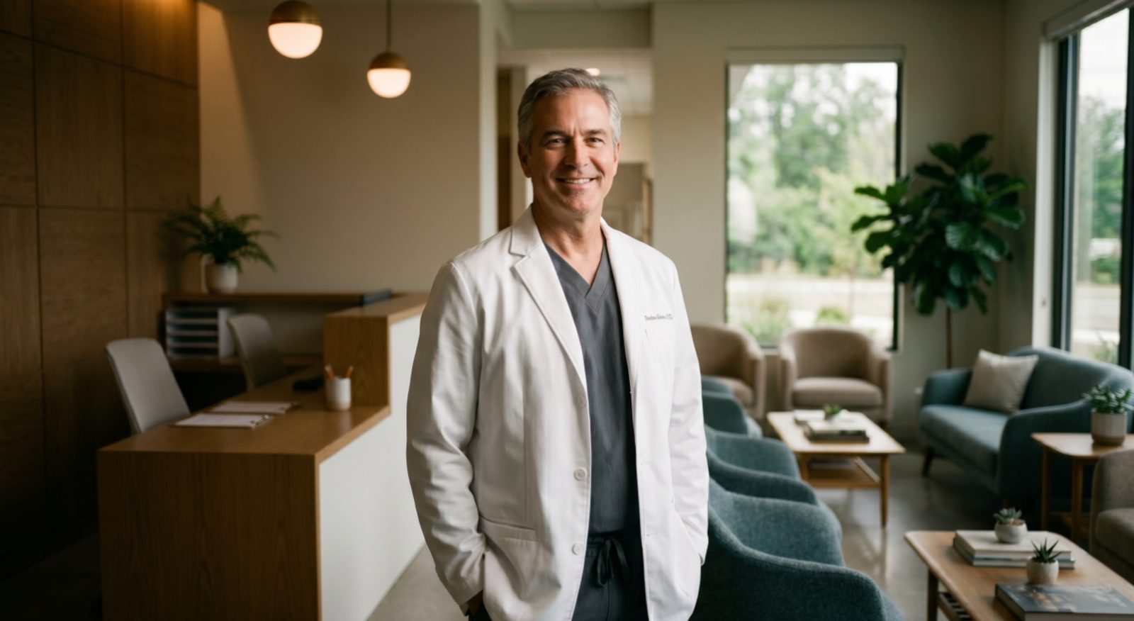 Confident dental and medical practice owner in their office