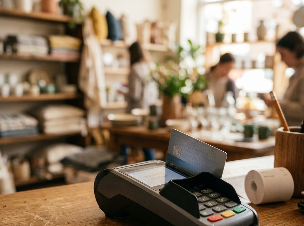 Close-up of a credit card terminal on a retail counter