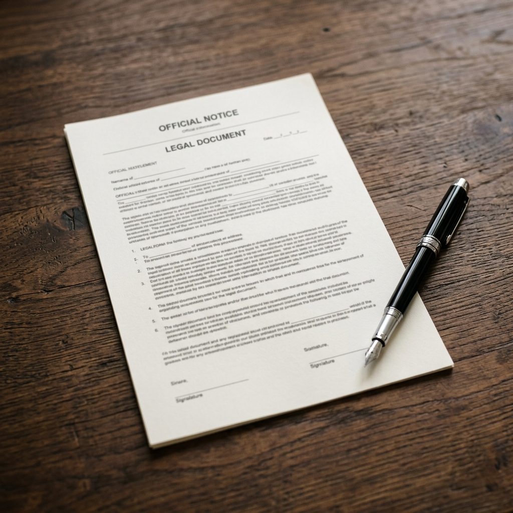 Official legal document on a desk with a pen