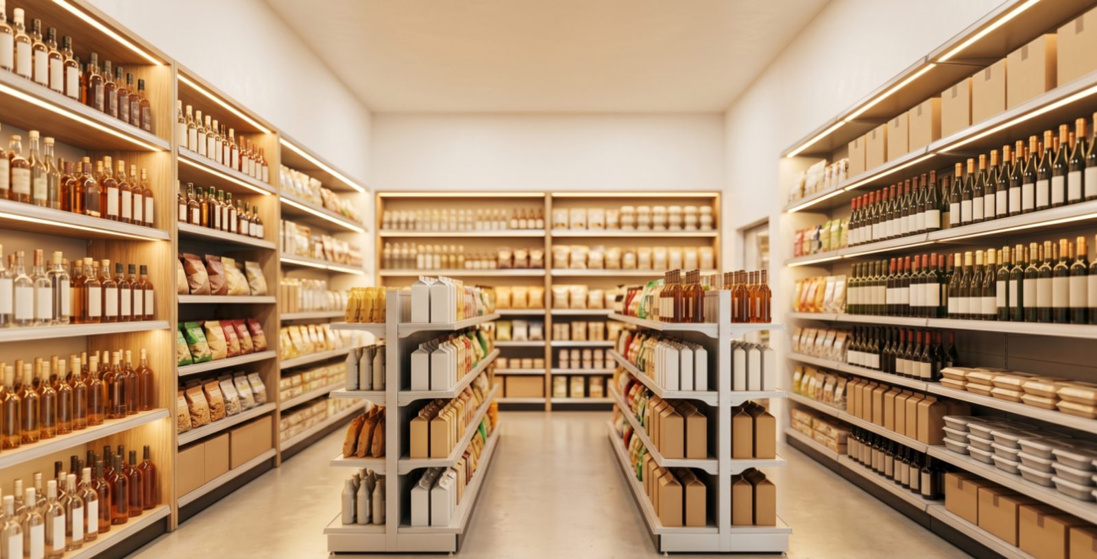 Well-stocked, clean convenience store interior