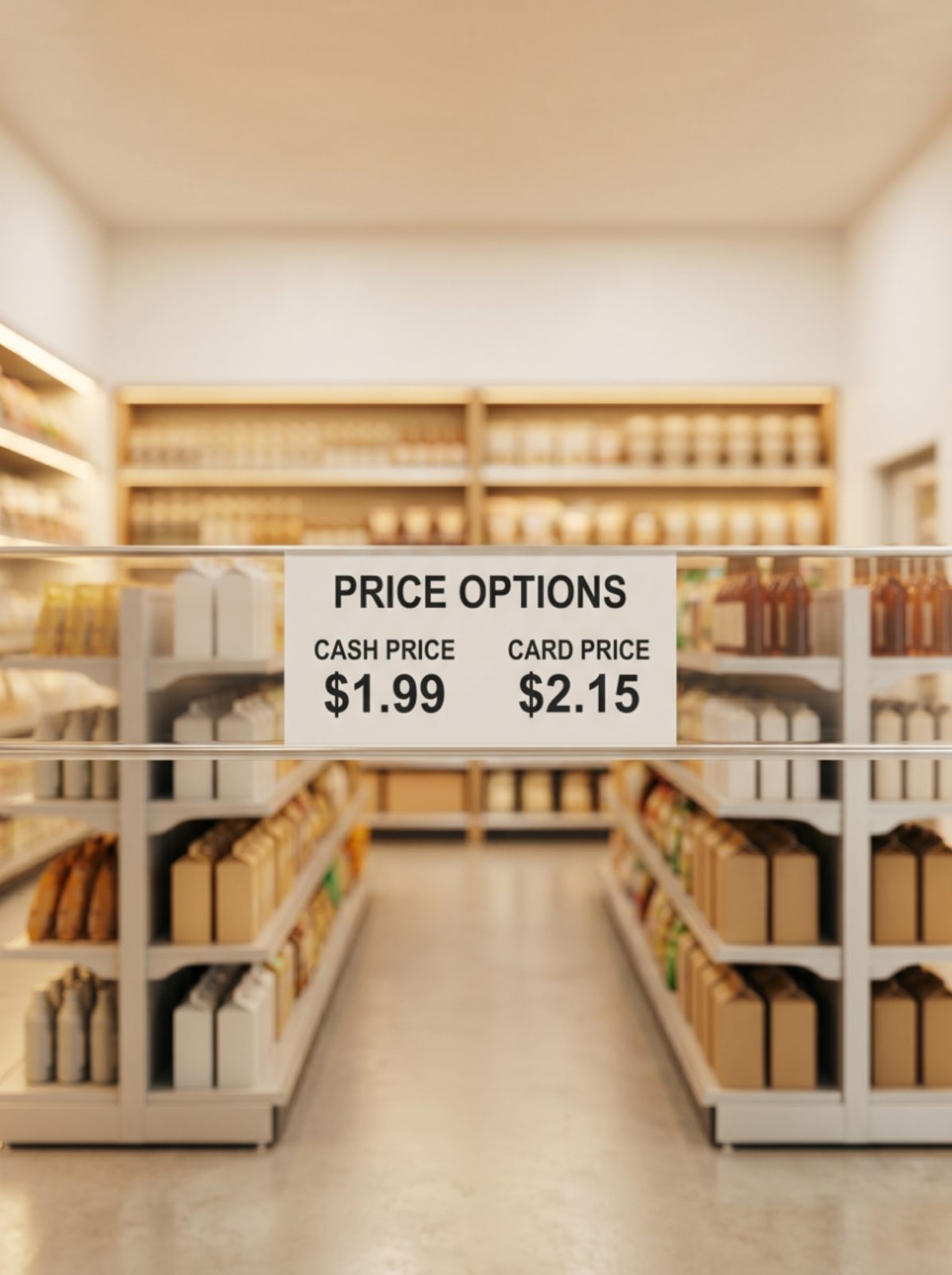 Shelf price tag showing separate cash and card prices