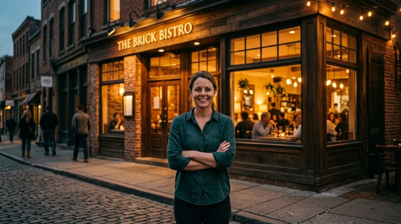 Confident restaurant owner outside their establishment